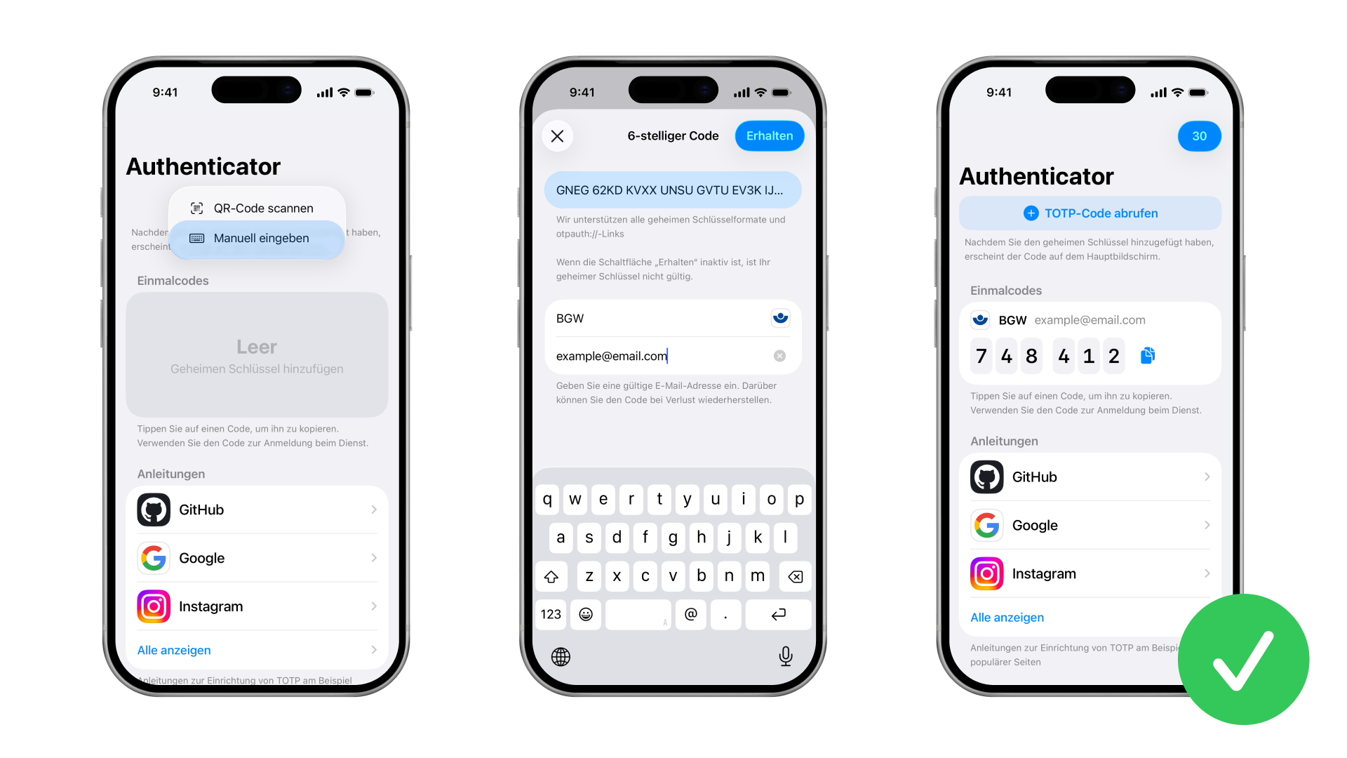 So fügen Sie den geheimen Schlüssel zum Authenticator hinzu, um TOTP-Codes zu generieren.