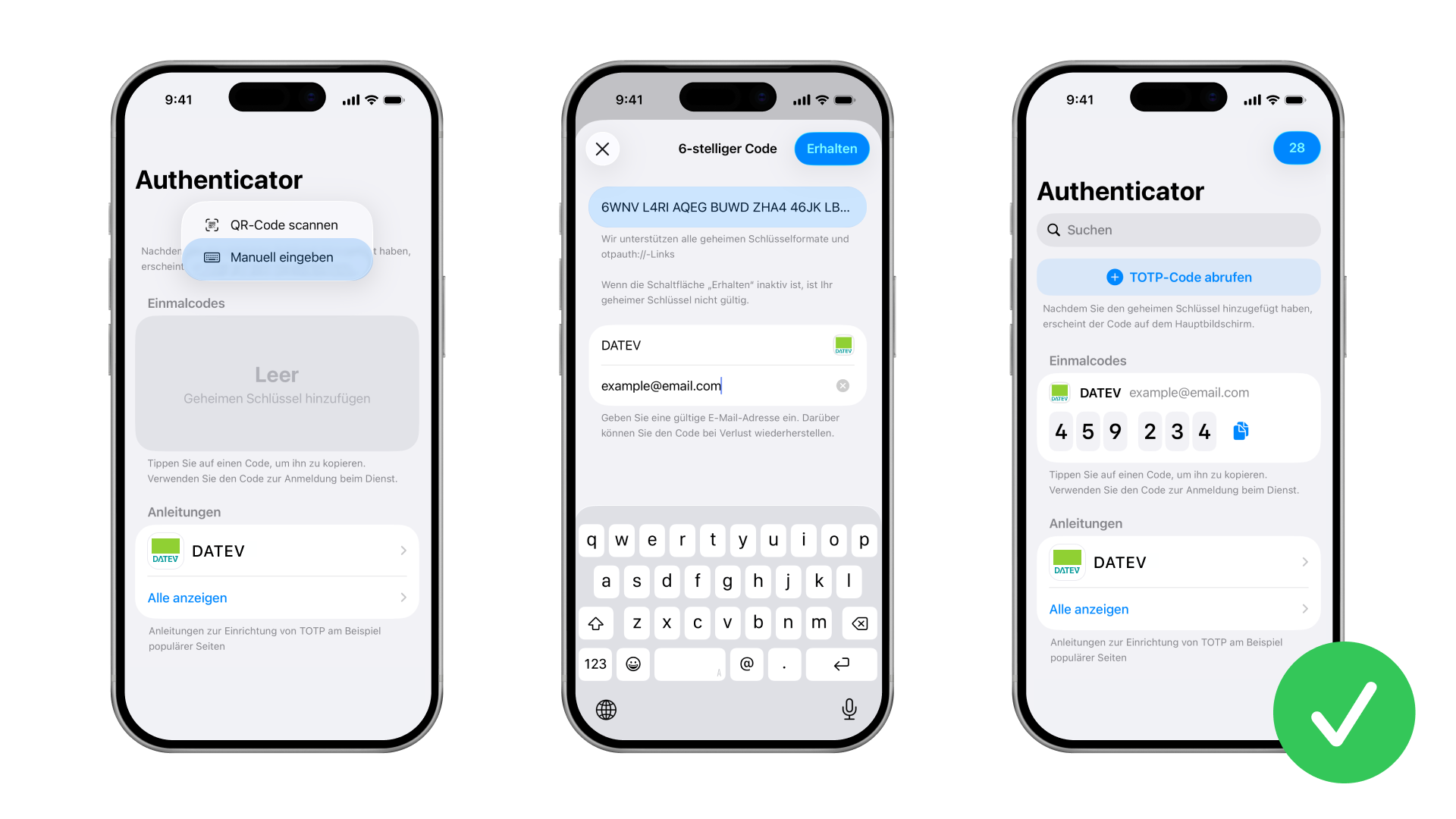So fügen Sie den geheimen Schlüssel zum Authenticator hinzu, um TOTP-Codes zu generieren.