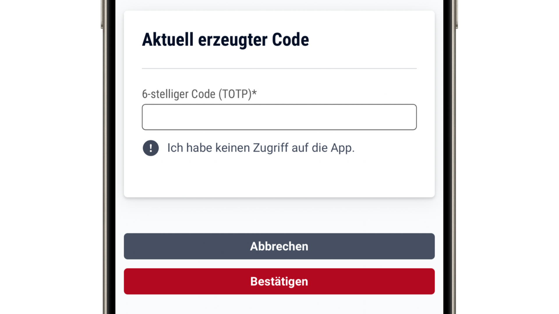 Wie die Anfrage für den TOTP-Code bei der Anmeldung aussieht