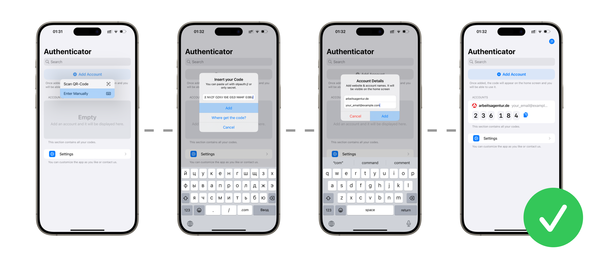Adding a secret key to the Authenticator app