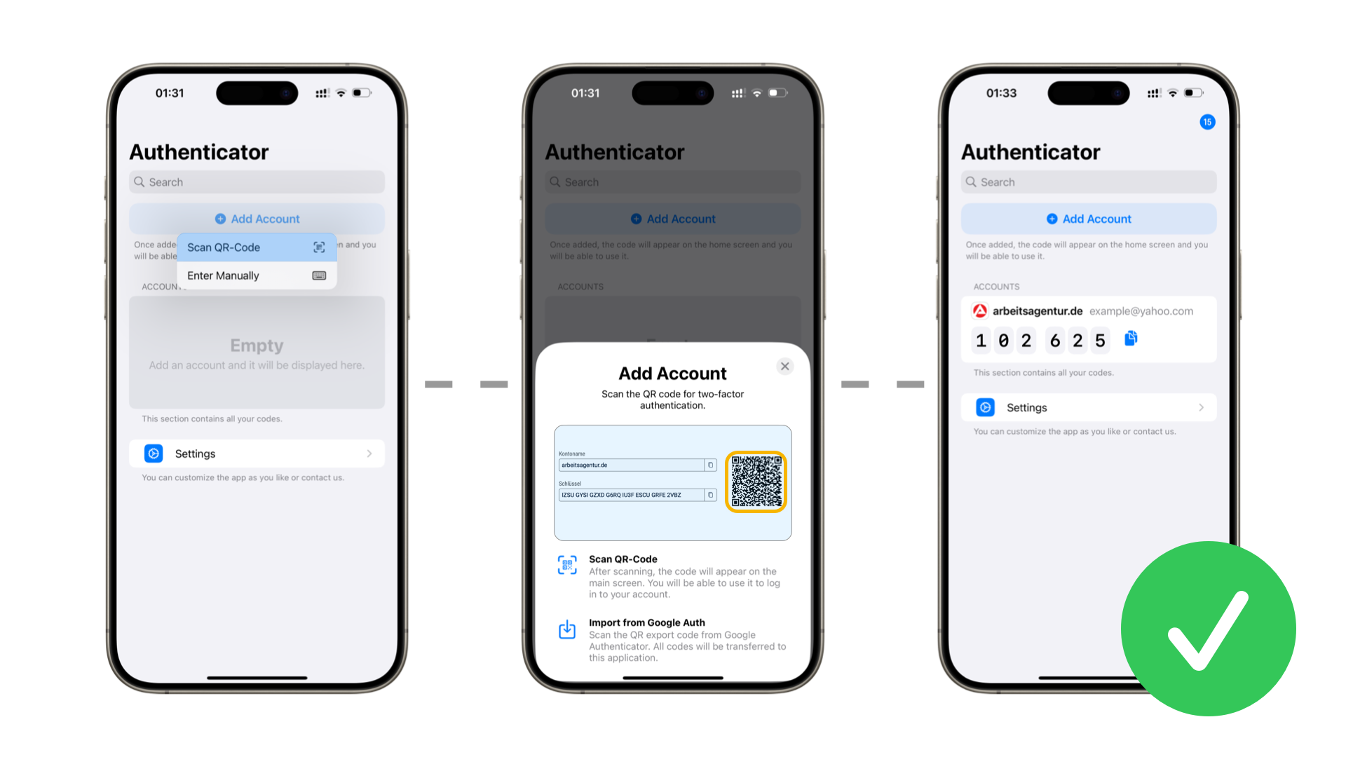 Adding a secret key to the Authenticator app