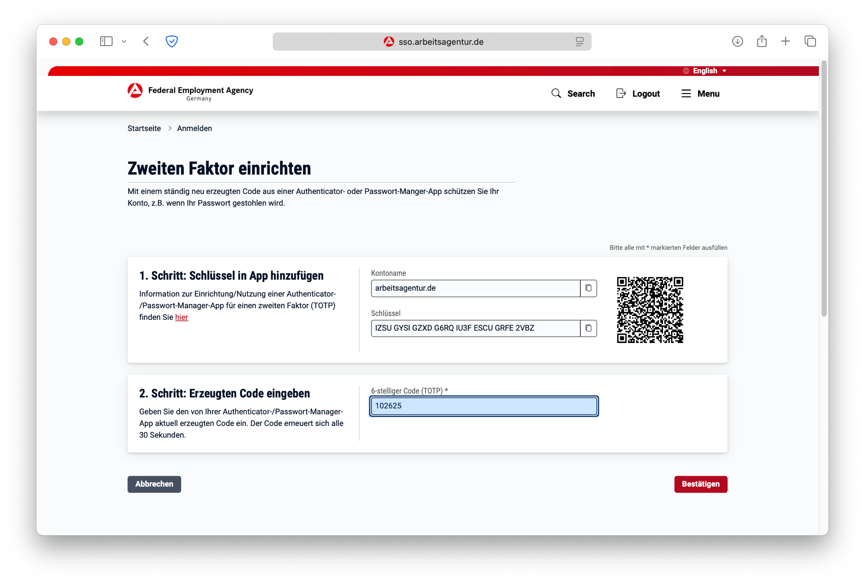 Where to get and input the TOTP code for enabling two-factor protection